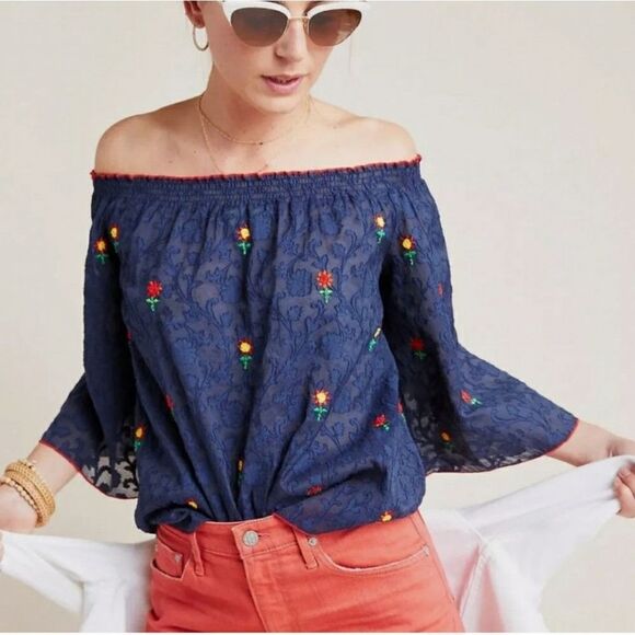 Anthropologie NWOT Payal Jain Jayna Embroidered Off Shoulder Blouse Small NWOT - Picture 1 of 8